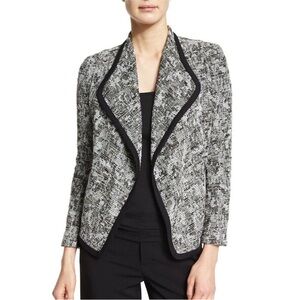 Vince Open Front Tweed Boucle Black & White Woven Blazer Jacket Size 6